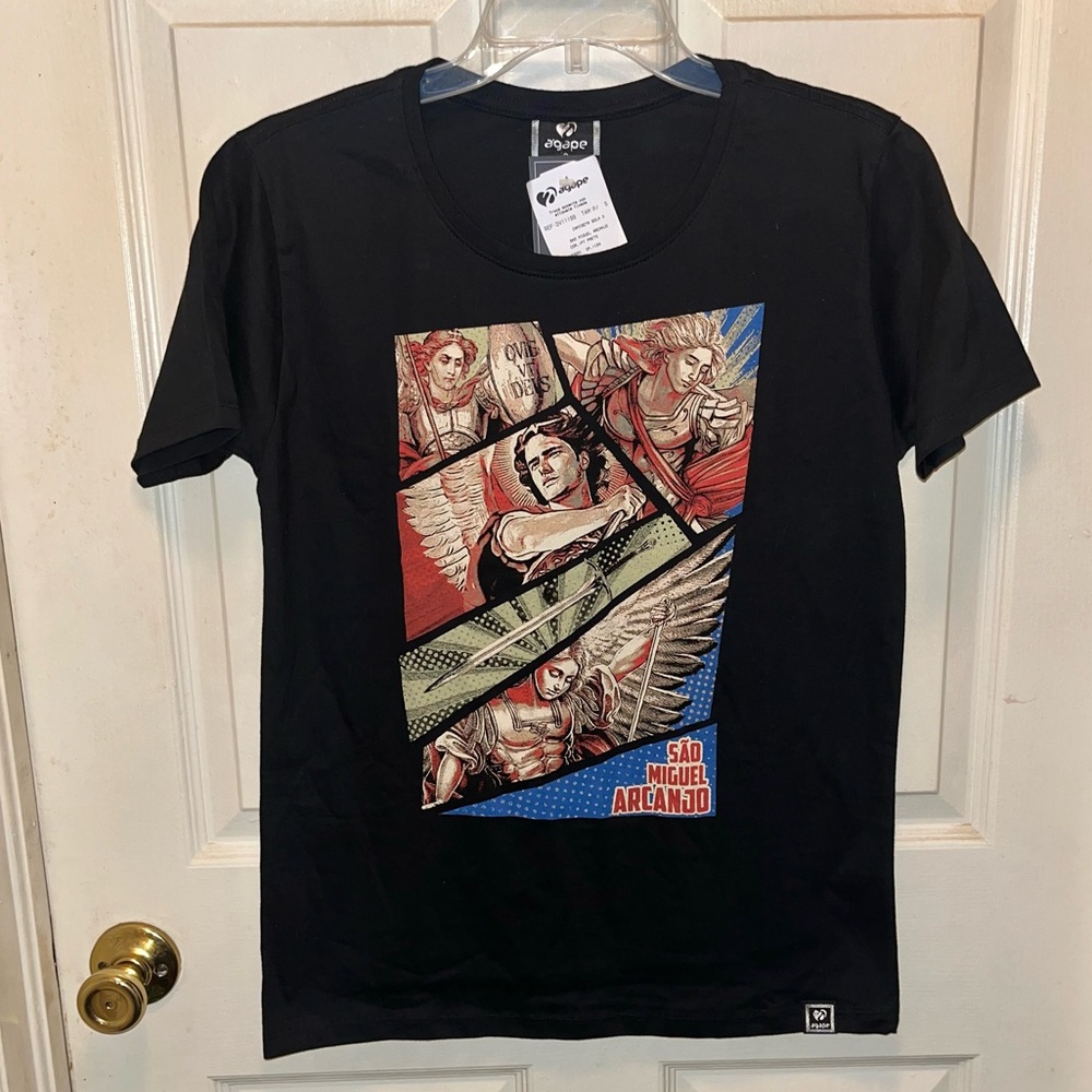 AGAPE Short Sleeve Sao Miguel Arcanjo Shirt. Sz S. NWT. (St Michael Arch Angel)